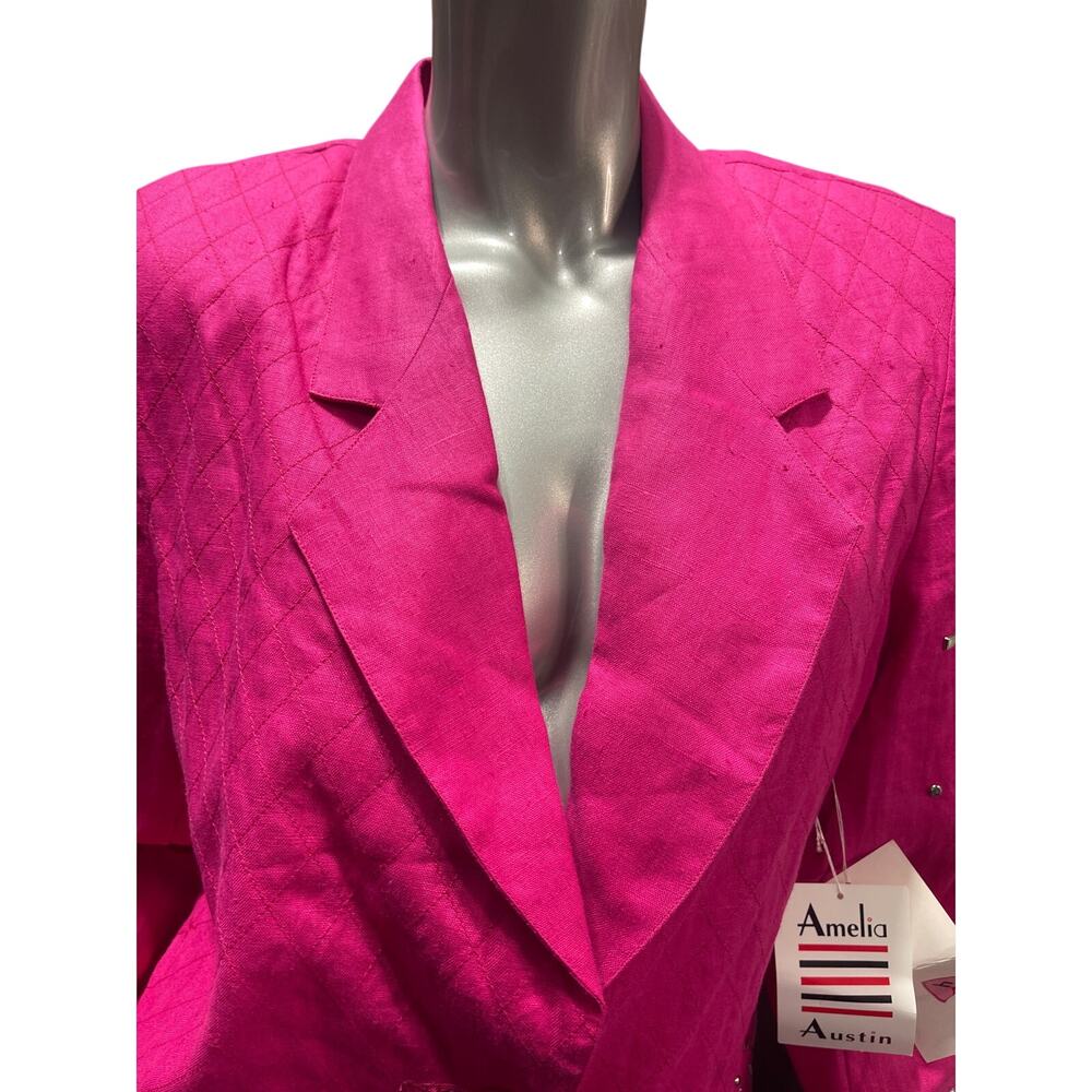Amelia Austin Vintage Pink Studs Embellished Linen Blazer Jacket size M - Picture 4 of 5